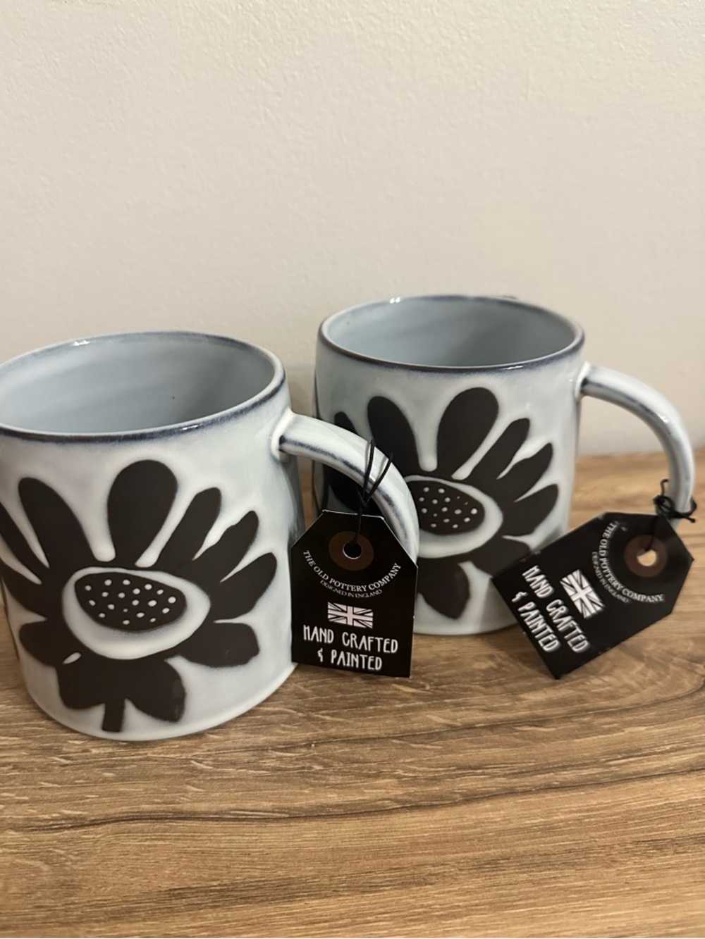 NEW The Old Pottery Company Ceramic Mug Set, Floral, Blue and Brown Hand Crafted - Picture 5 of 13